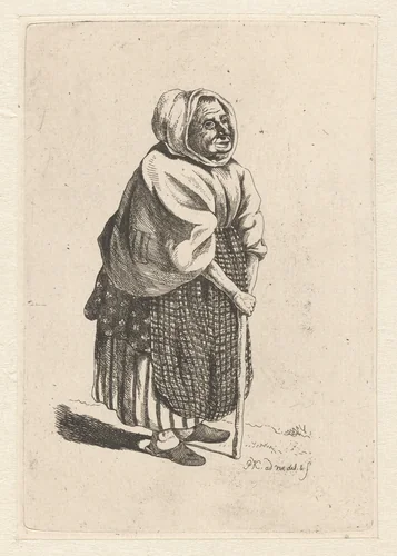 Vrouw met wandelstok by Pieter Kikkert, print, 1785-1855