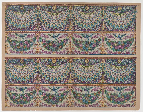 Sheet with five bouquets on a blue checkered background by anonymous, print, 1775-1875