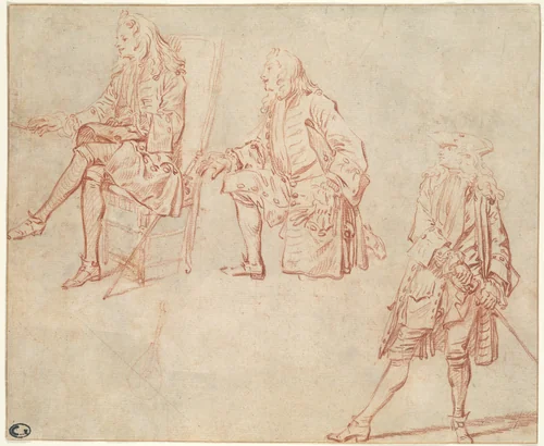 Three Studies of a Gentleman by Jean-Antoine Watteau, drawing, 1710-1711