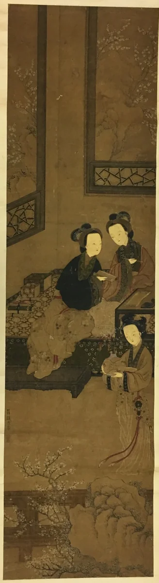 Winter: Women Enjoying Writing, Reading, and Plum Blossoms by Artist Unknown, other, 1701-1800