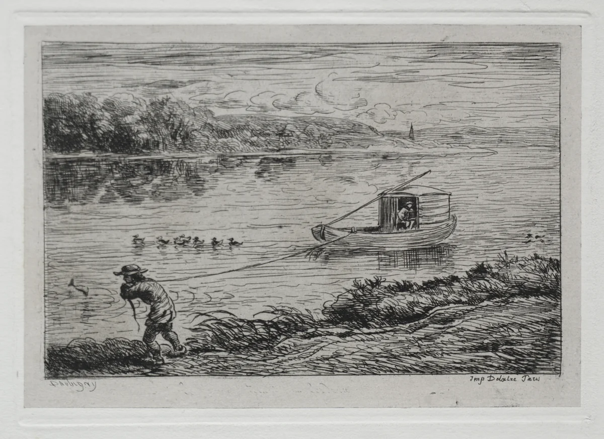The Boat Trip: Cabin Boy Hauling the Tow-Rope or Hauling by Rope by Charles-François Daubigny, other, 1861