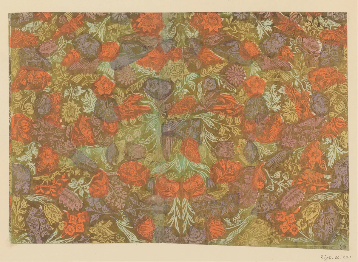 Blad met ranken met bloemen en vogels by Simon Haichele, other, 1740-1750