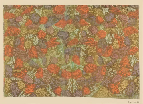 Blad met ranken met bloemen en vogels by Simon Haichele, other, 1740-1750