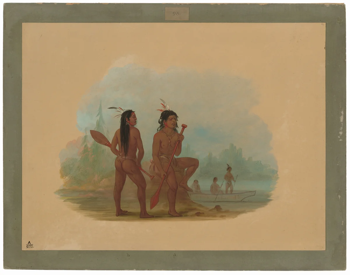 Two Young Hyda Men by George Catlin, painting, 1855-1869