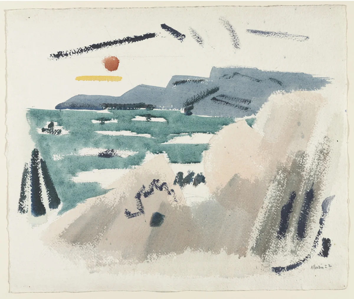 Camden Mountain across the Bay by John Marin, drawing, 1922