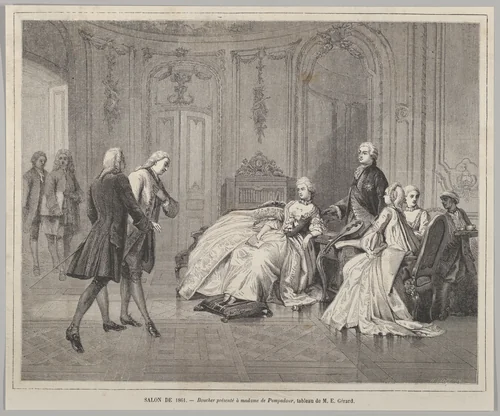 Boucher présenté à Madame de Pompadour (Boucher presented to Madame de Pompadour), from "Le Monde Illustré" by Henry Linton, print, 1861