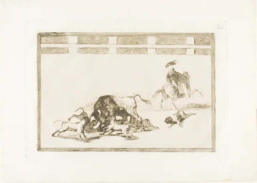 They Loose Dogs on the Bull, plate 25 from The Art of Bullfighting by Francisco José de Goya, print, 1814-1816
