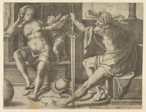 Mars, Venus and Cupid by Lucas van Leyden, print, 1530