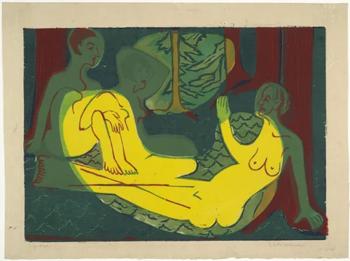 Three Nudes in the Forest (Drei Akte im Walde) by Ernst Ludwig Kirchner, print, 1933