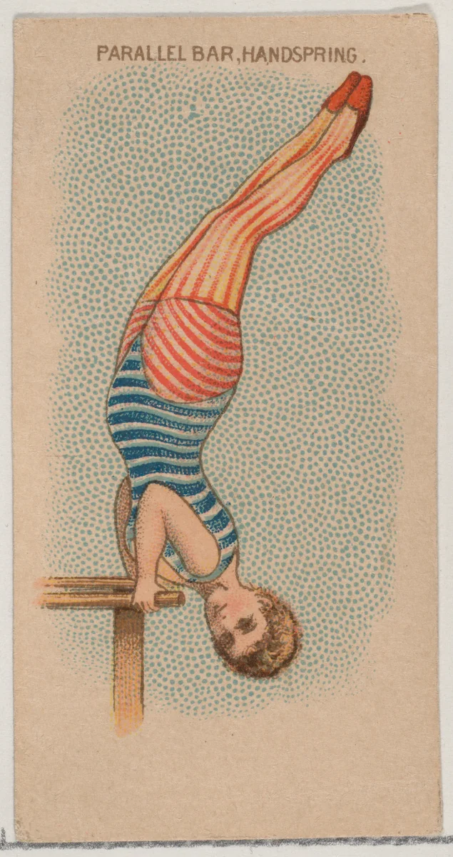 Parallel Bar, Handspring, from the Gymnastic Exercises series (N77) for Duke brand cigarettes by W. Duke, Sons & Co., print, 1887