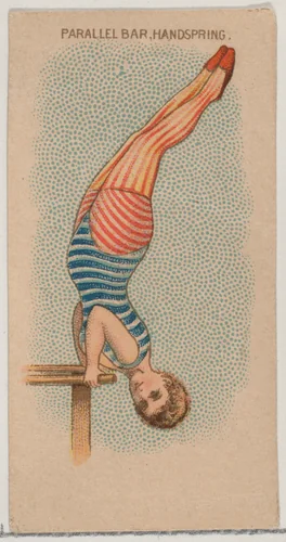 Parallel Bar, Handspring, from the Gymnastic Exercises series (N77) for Duke brand cigarettes by W. Duke, Sons & Co., print, 1887