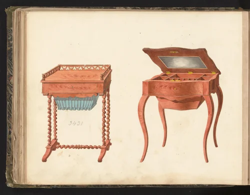 Twee ontwerpen voor toilettafels by anonymous, drawing, 1825-1839