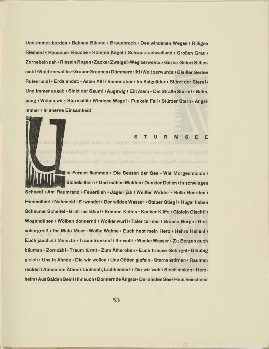 Ornamental initial 'U' from the periodical Kündung, vol. 1, no. 4, 5, 6 (April, May, June 1921) by Karl Schmidt-Rottluff, periodical, 1921