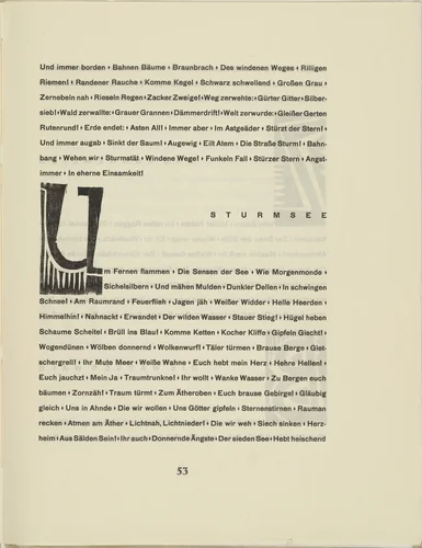 Ornamental initial 'U' from the periodical Kündung, vol. 1, no. 4, 5, 6 (April, May, June 1921) by Karl Schmidt-Rottluff, periodical, 1921