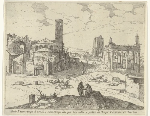 Gezicht op het Forum Romanum by Guilliam van Nieulandt, print, 1594-1635
