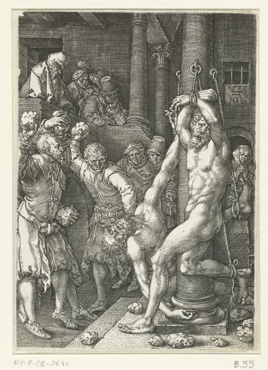 De ouderlingen worden gestenigd by Unknown, print, 1555