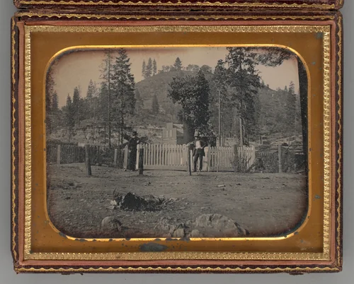 Untitled (Two Men Wearing Top Hats, Leaning on a White Picket Fence) by William J. Shew, other, 1853