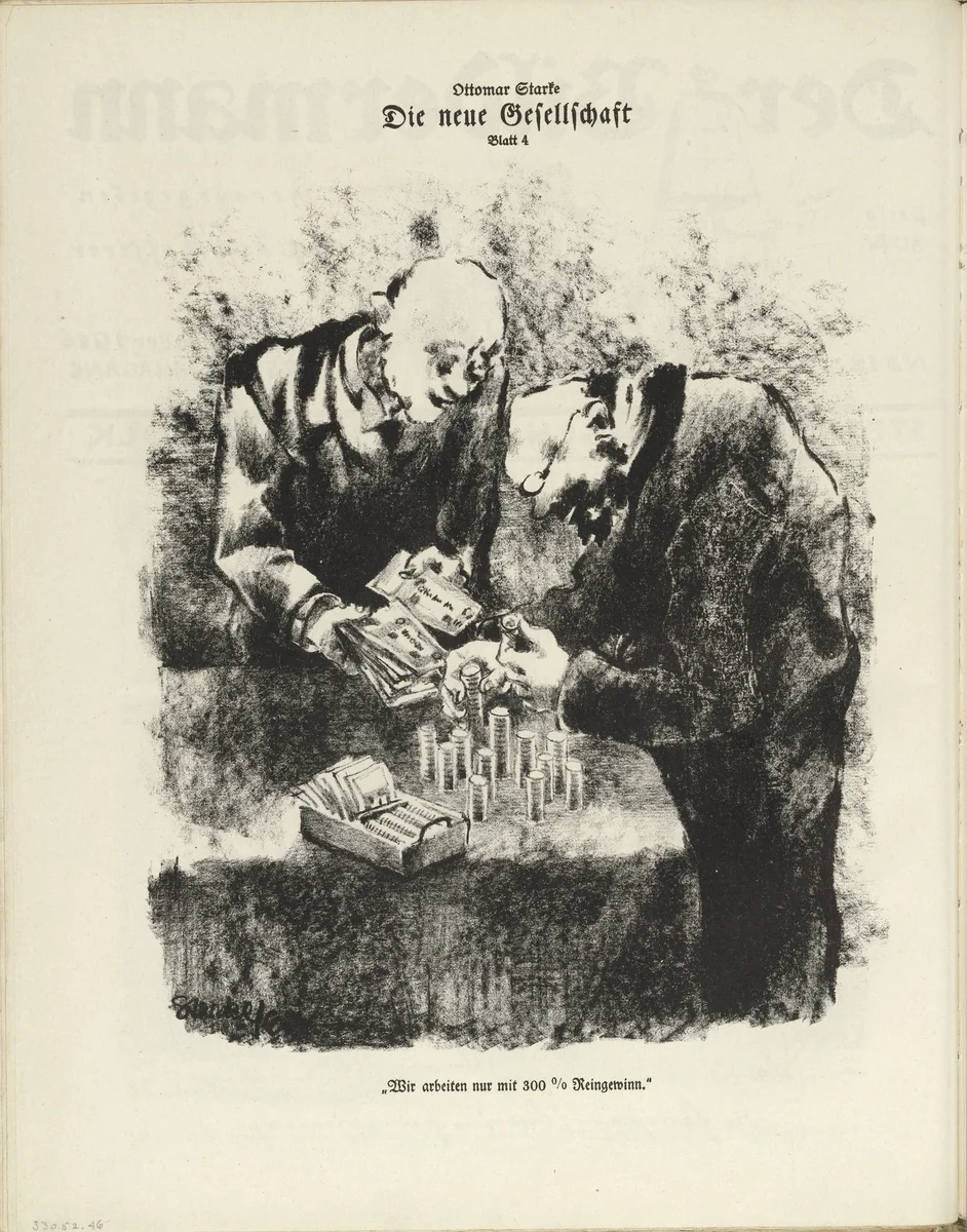 The New Society: Plate 4 (Die neue Gesellschaft: Blatt 4) (plate, folio 24 verso) from the periodical Der Bildermann, vol. 1, no. 12 (September 1916) by Ottomar Starke, periodical, 1916