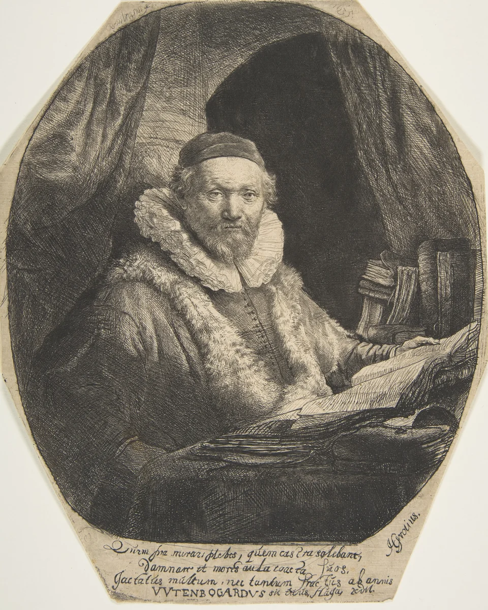The Remonstrant Preacher Johannes Uytenbogaert by Rembrandt van Rijn, print, 1635