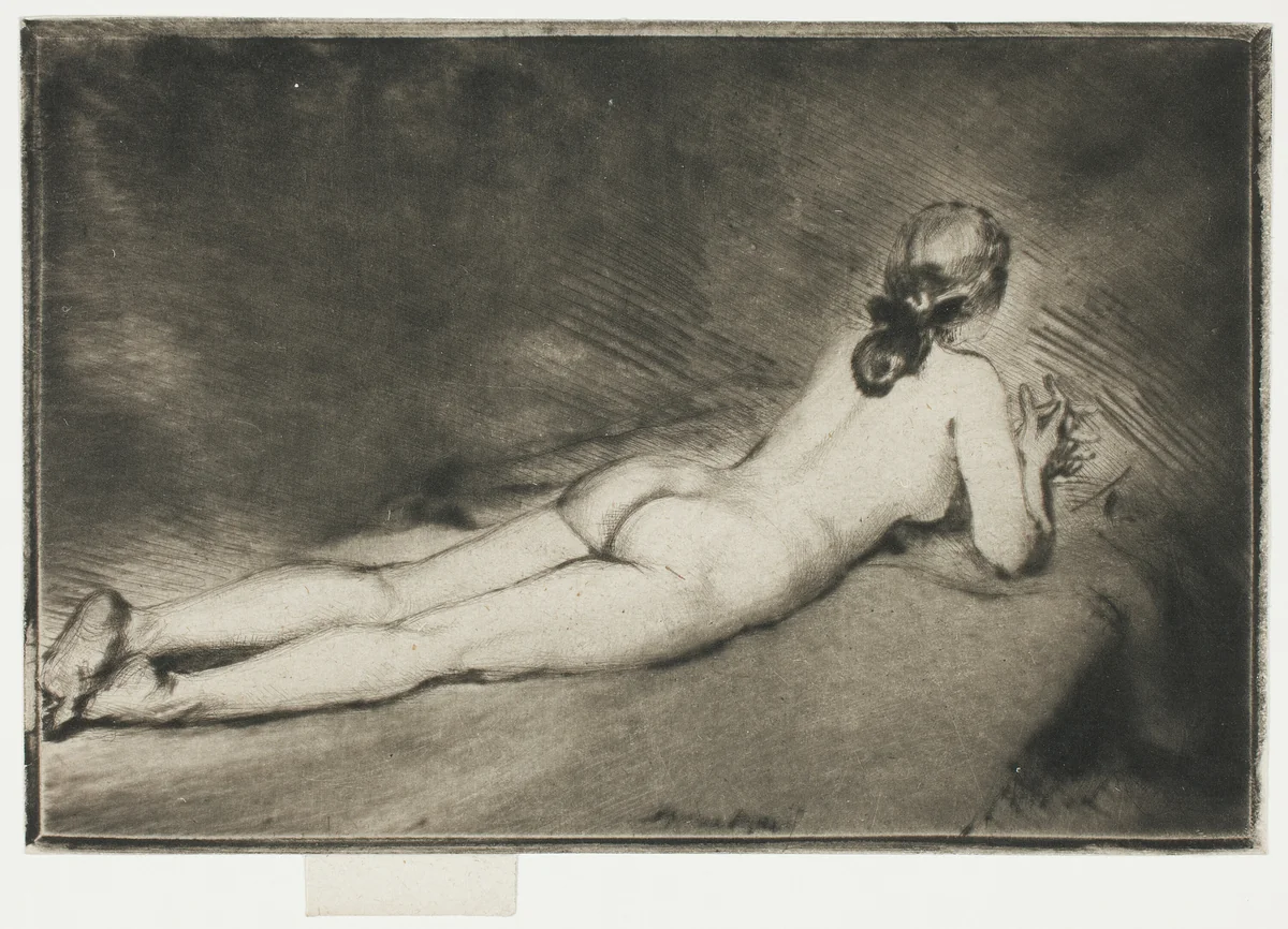 Nude Figure Lying Down by Theodore Roussel, print, 1906