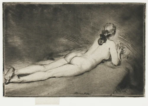 Nude Figure Lying Down by Theodore Roussel, print, 1906