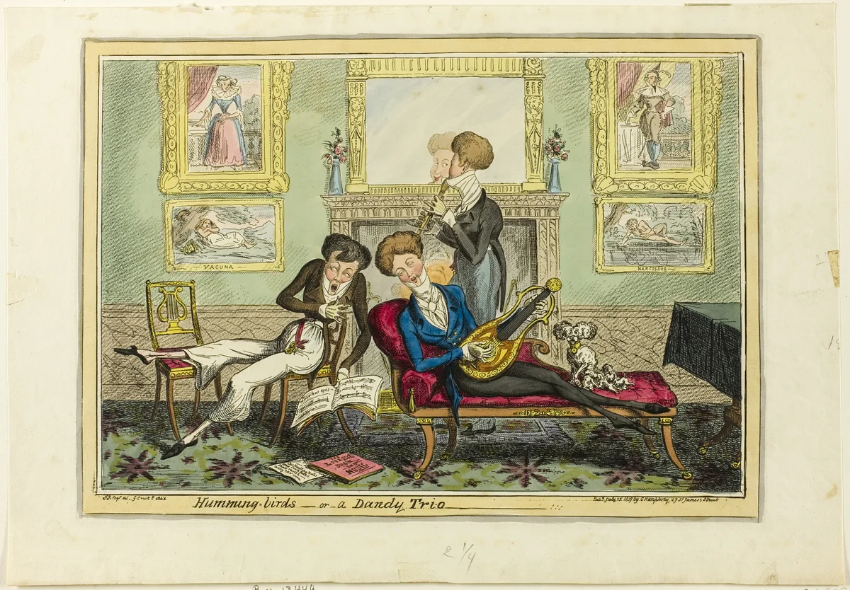 Humming Birds, or A Dandy Trio by George Cruikshank, print, 1819