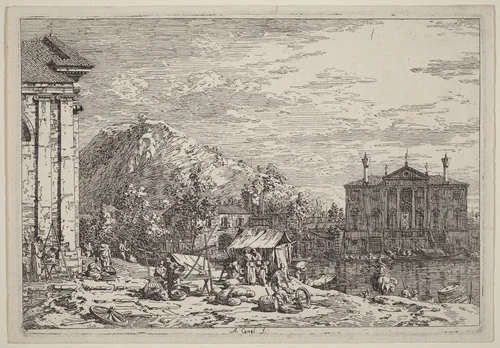 The Market at Dolo by Canaletto, print, 1735-1746