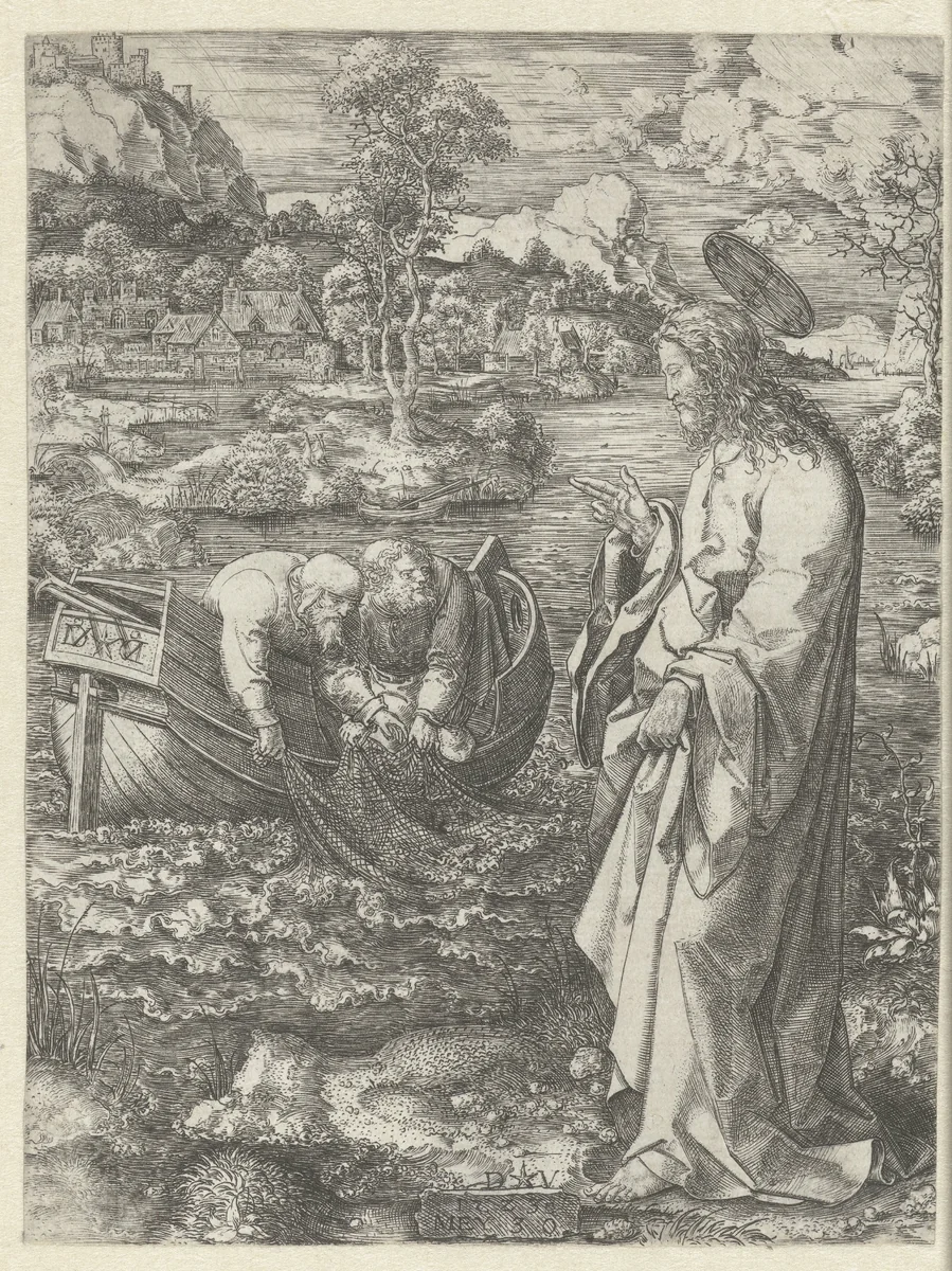 Roeping van Petrus en Andreas by Unknown, print, 1523