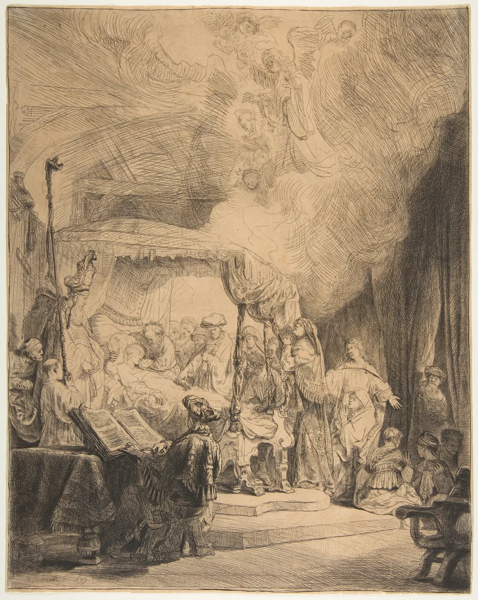 The Death of the Virgin by Rembrandt van Rijn, print, 1639