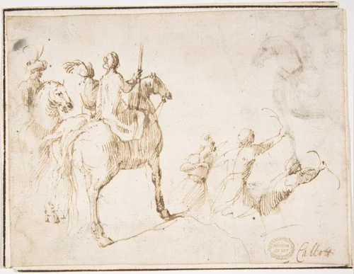 Horsemen and Archers by Francesco Allegrini, drawing, 1624-1663