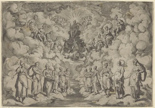 Harmonie van de sferen by Unknown, print, 1589-1592