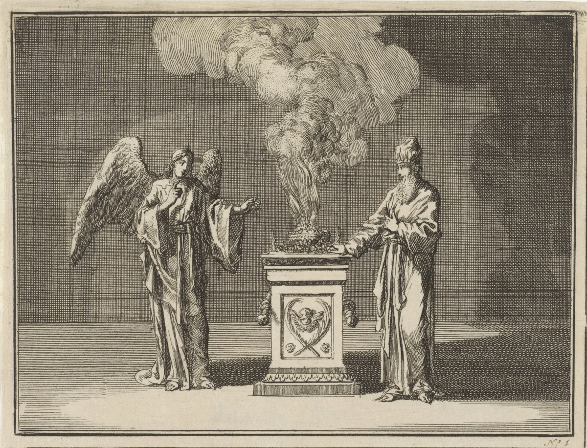 Aankondiging aan Zacharias by Jan Luyken, print, 1712