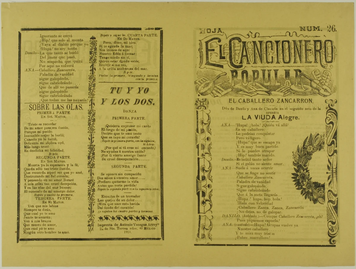 El cancionero popular, hoja num. 26 (The Popular Songbook, Sheet No. 26) by Unknown Artist, print, 1800-1899