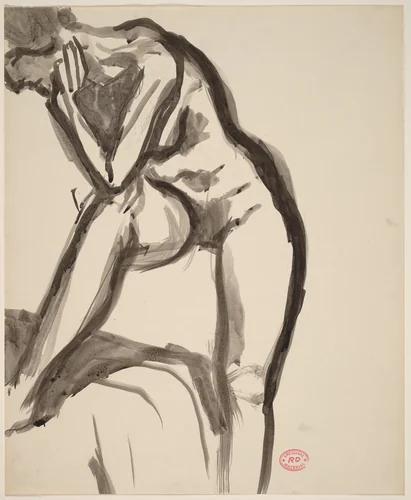 Untitled [standing female nude leaning elbow on knee] by Richard Diebenkorn, drawing, 1955-1967
