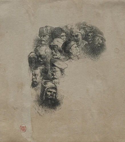 Group of Heads, after Greuze by Charles-Émile Jacque, print, 1841-1851