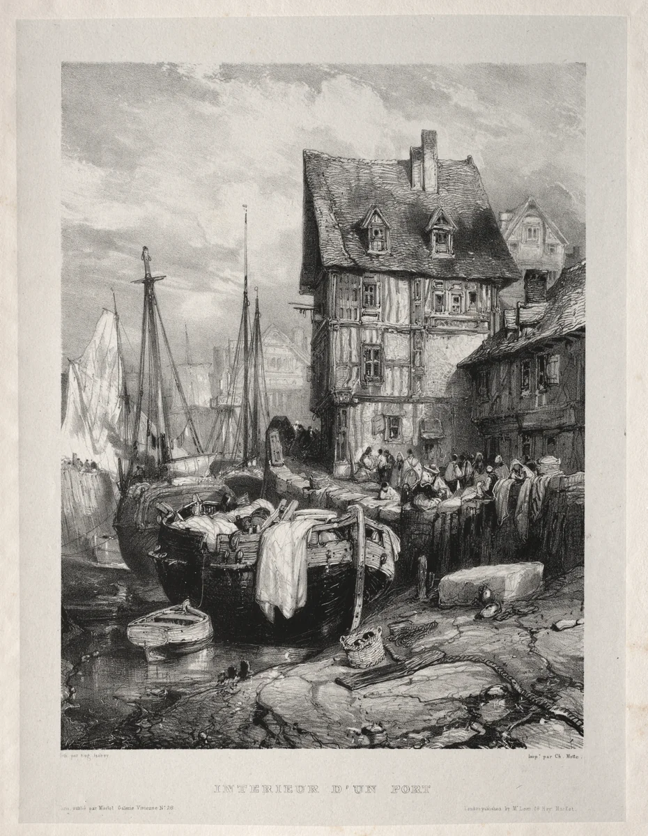 Six Marines: Intérieur d'un port by Eugène Isabey, print, 1833