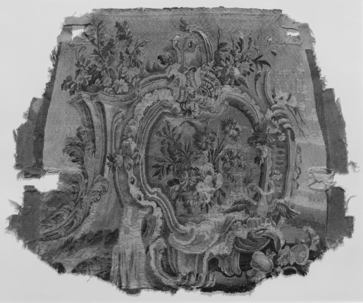 Rocaille cartouches with flowers by Pierre Edmé Babel, textile, 1730-1755