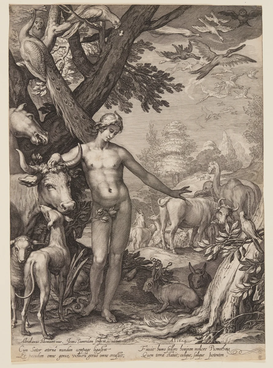 Adam Naming the Animals, from History of the First Parents of Man by Jan Saenredam, print, 1604