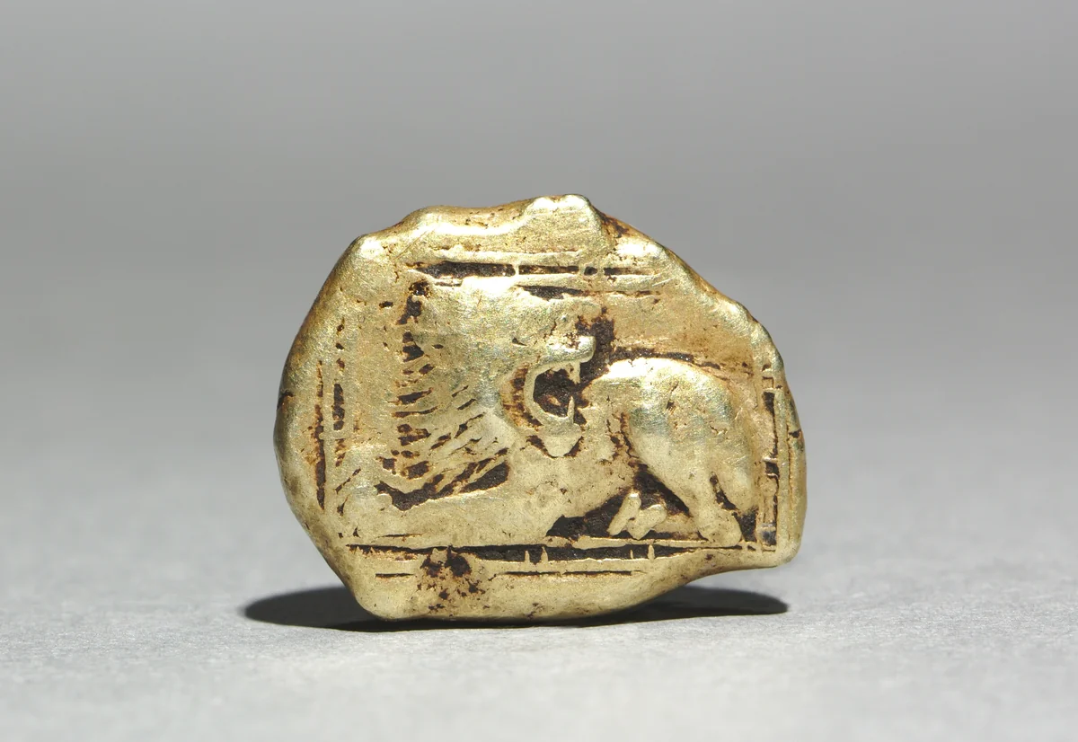 Stater: Lion, crouching, l., looking behind, within frame (obverse) by Unknown, metalwork, -600--550