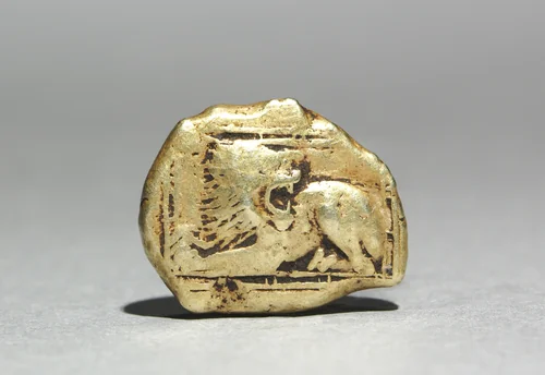 Stater: Lion, crouching, l., looking behind, within frame (obverse) by Unknown, metalwork, -600--550
