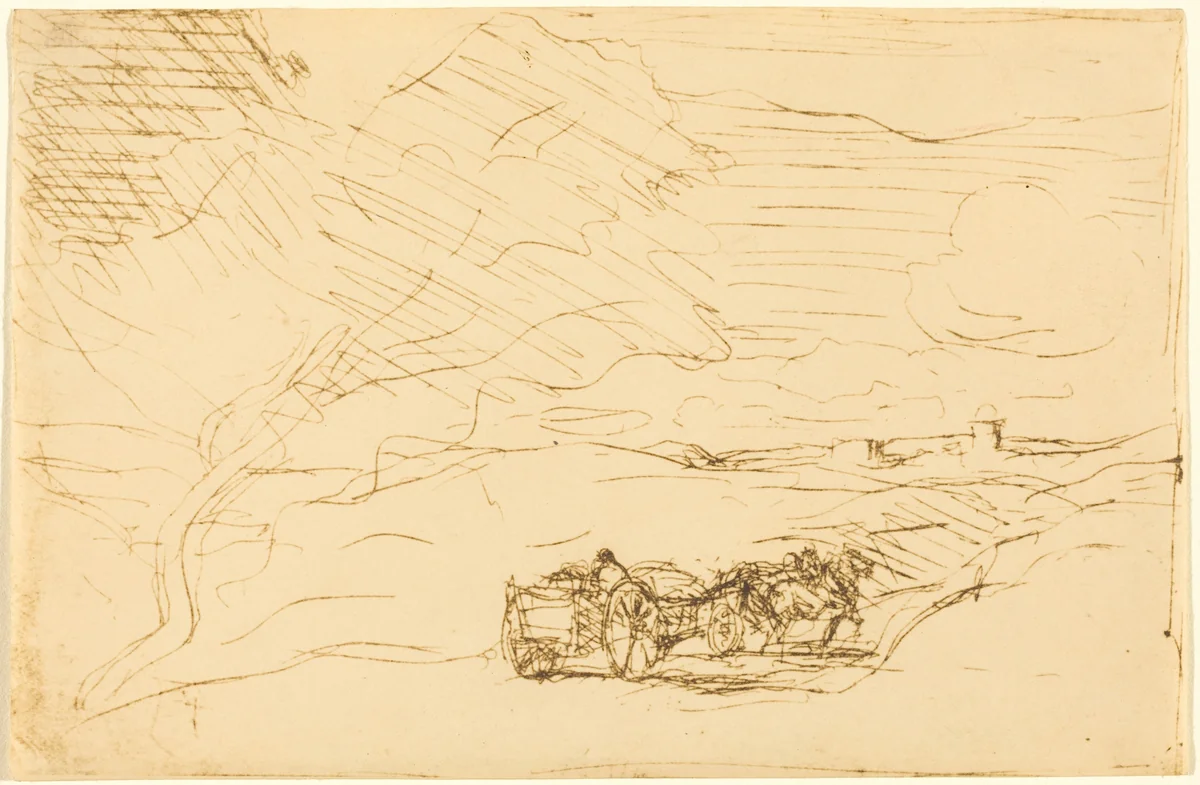 Wagon Going to Town (Le Charriot allant a la ville) by Jean-Baptiste-Camille Corot, print, 1860