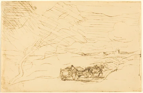 Wagon Going to Town (Le Charriot allant a la ville) by Jean-Baptiste-Camille Corot, print, 1860