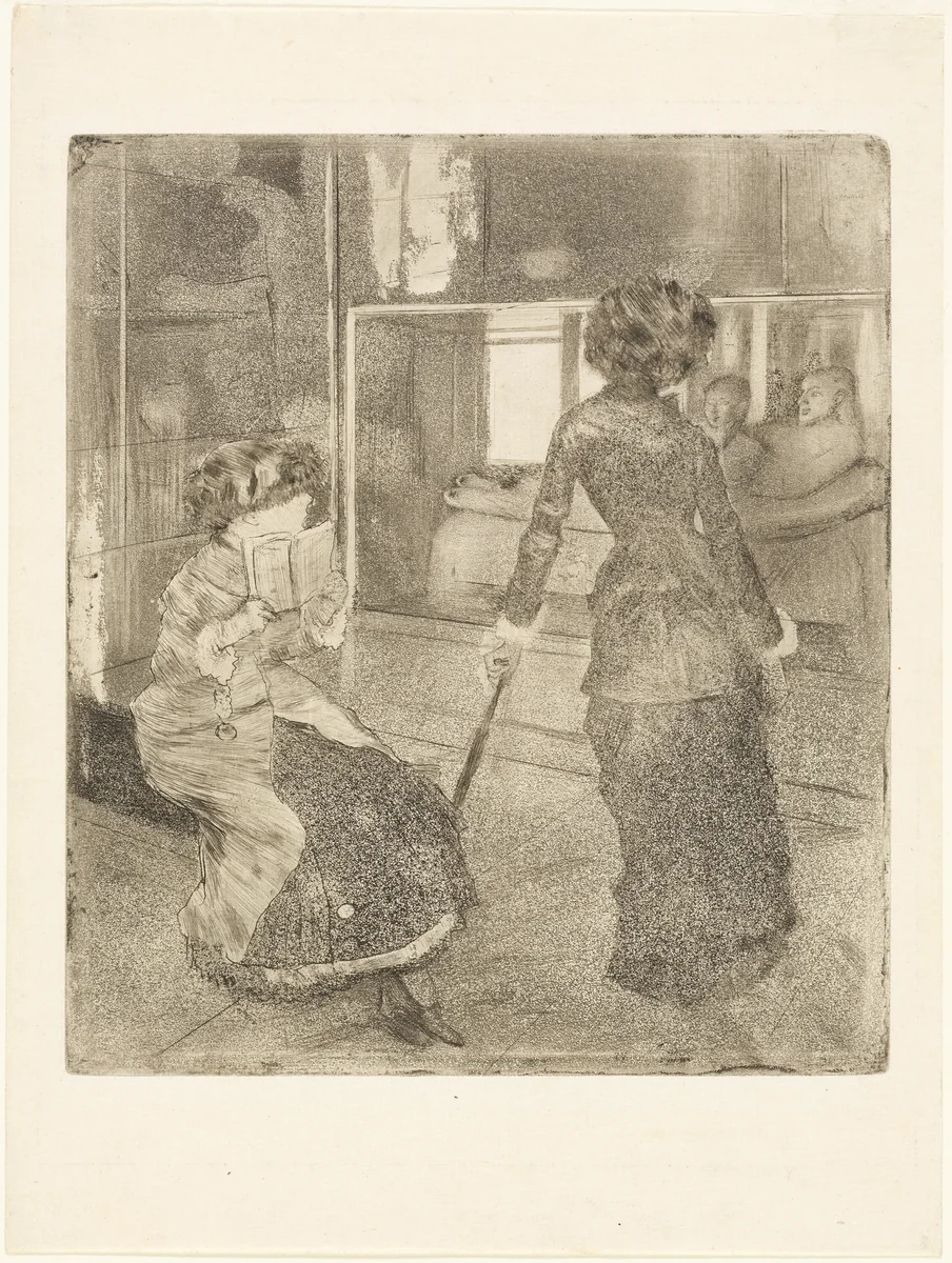Mary Cassatt at the Louvre: The Etruscan Gallery by Edgar Degas, print, 1879-1880