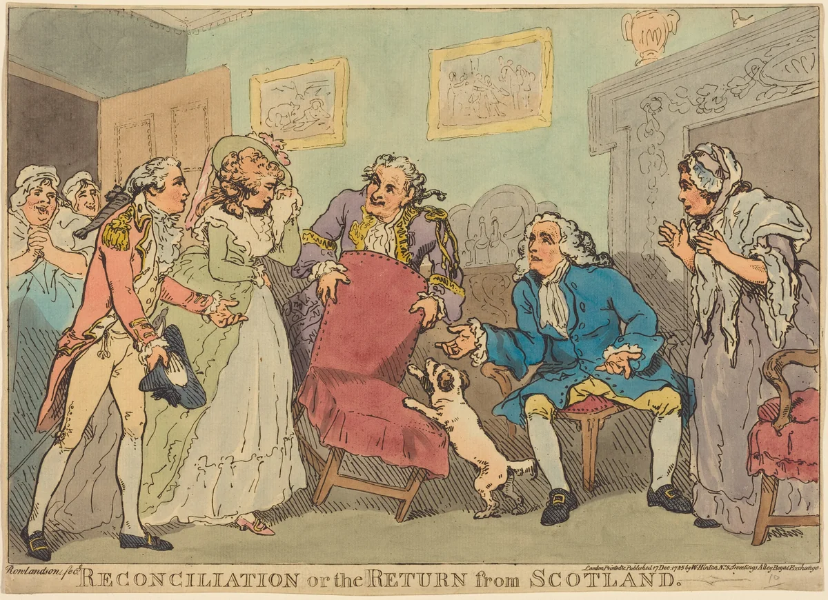The Reconciliation, or The Return from Scotland by Thomas Rowlandson, print, 1785