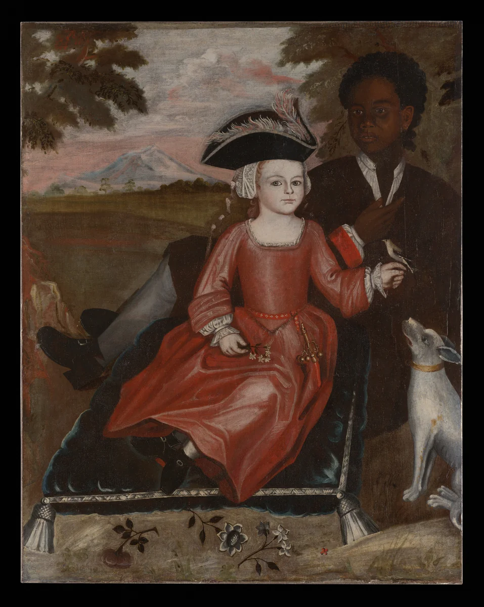 Child of the Van Rensselaer Family with Servant by John Heaton, artwork, 1725-1735