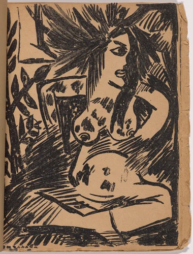 Plate (folio 17) from Mirskontsa (Worldbackwards) by Natalia Goncharova, illustrated book, 1912