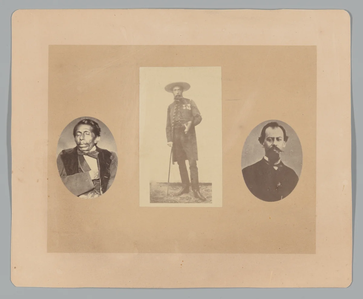 [General Tomas Mejia, Emperor Maximilian, General Misamon] by François Aubert, photograph, 1867