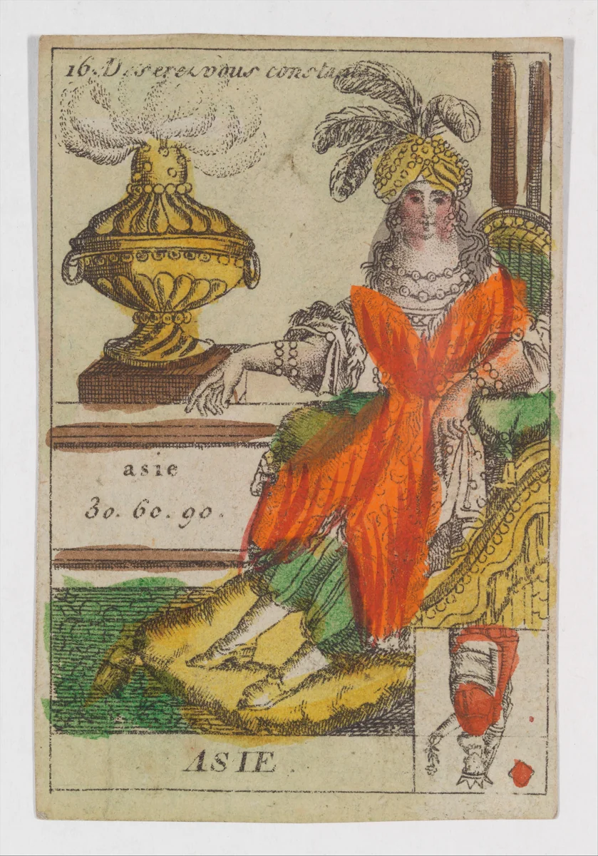 Asie, from the playing cards (for quartets) "Costumes des Peuples Étrangers" by anonymous, print, 1700-1799