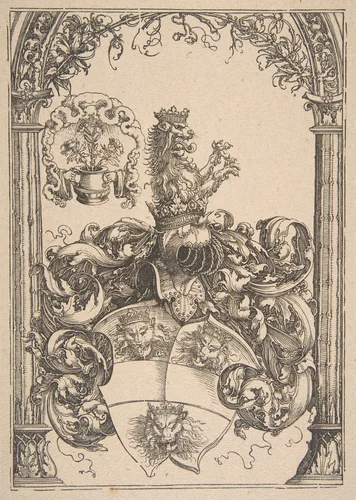 Coat of arms with Three Lions' Heads by Albrecht Dürer, print, 1485-1528