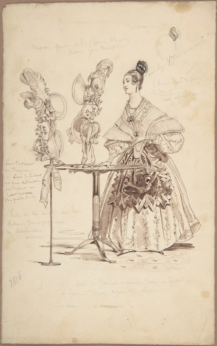Costume Design by Pierre-Numa Bassaget, drawing, 1836-1837